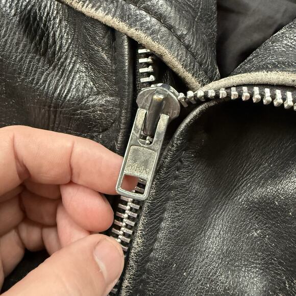 Vintage Perfectly Worn Black Leather Belted Motorcycle Jacket Men’s Large - Picture 10 of 10